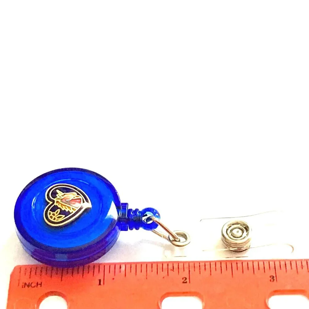 Vtg Unicorn Cloisonne Charm ID Badge Holder Lanyard Enamel Retractable Reel